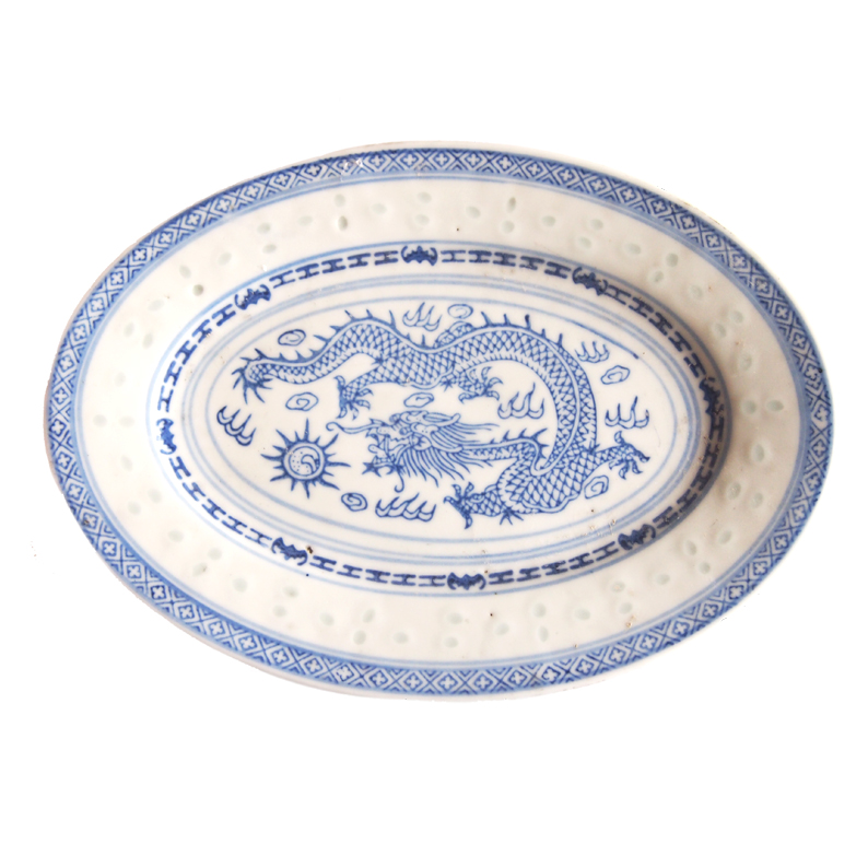 Plate 9 In, Blue-white, Oval  1pc