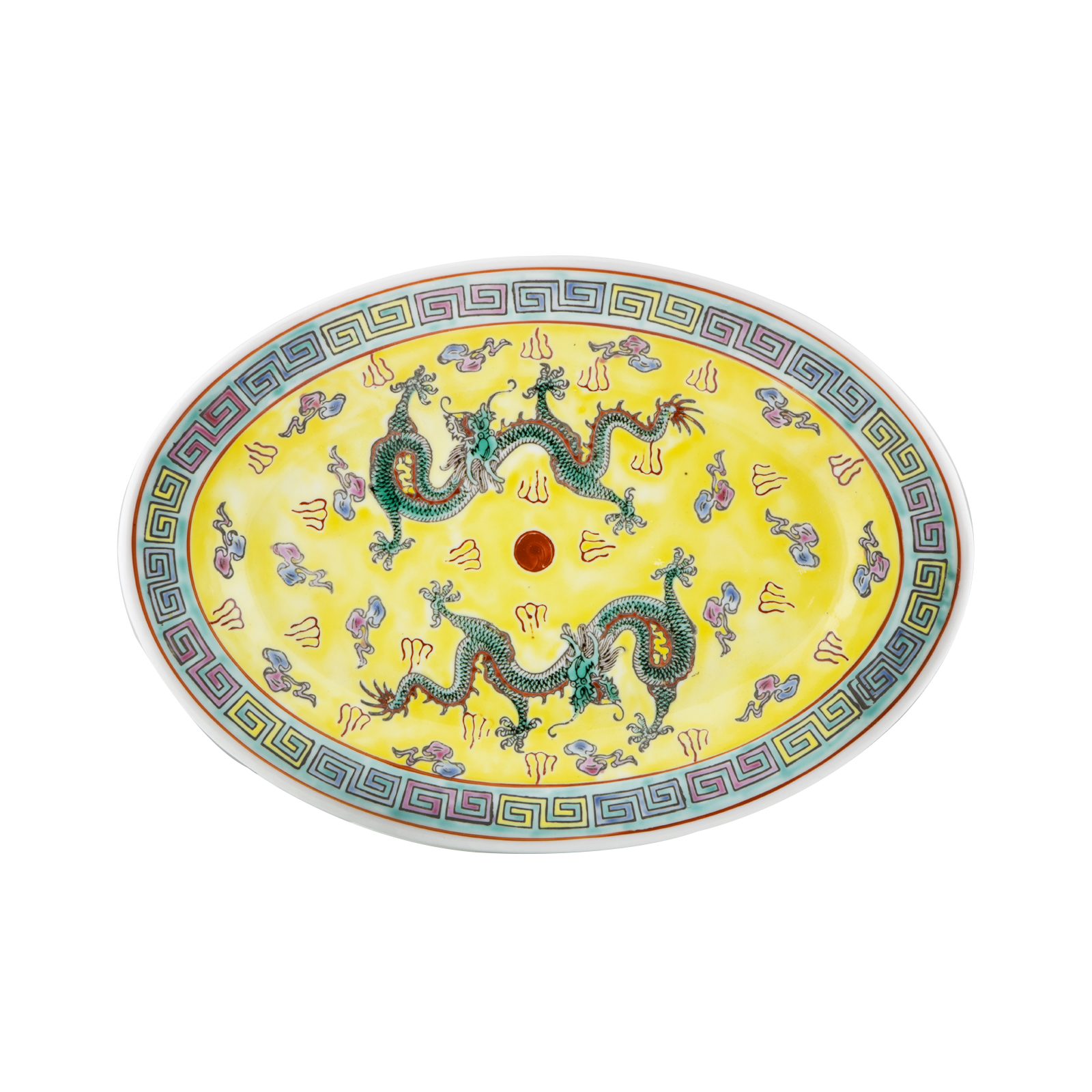 Porcelain Plate Dragon, Oval, Yellow D:9 In 1pc