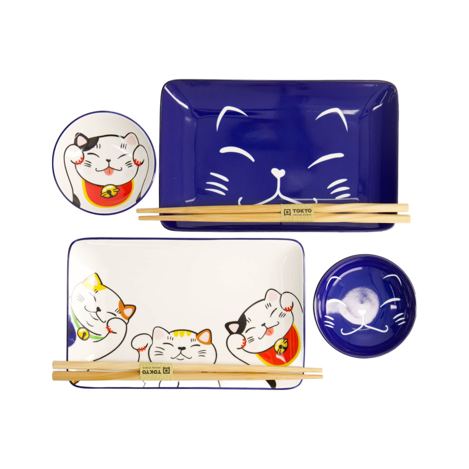 Kawaii Lucky Cat Sushi Plate  Giftset/4 1set