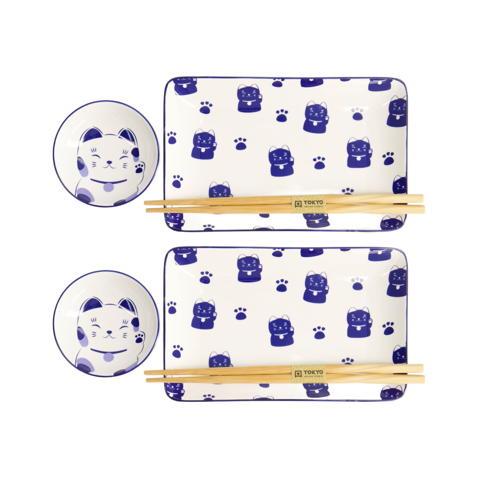 Kawaii Blue Maneko Sushi Plate  Giftset/4 1set