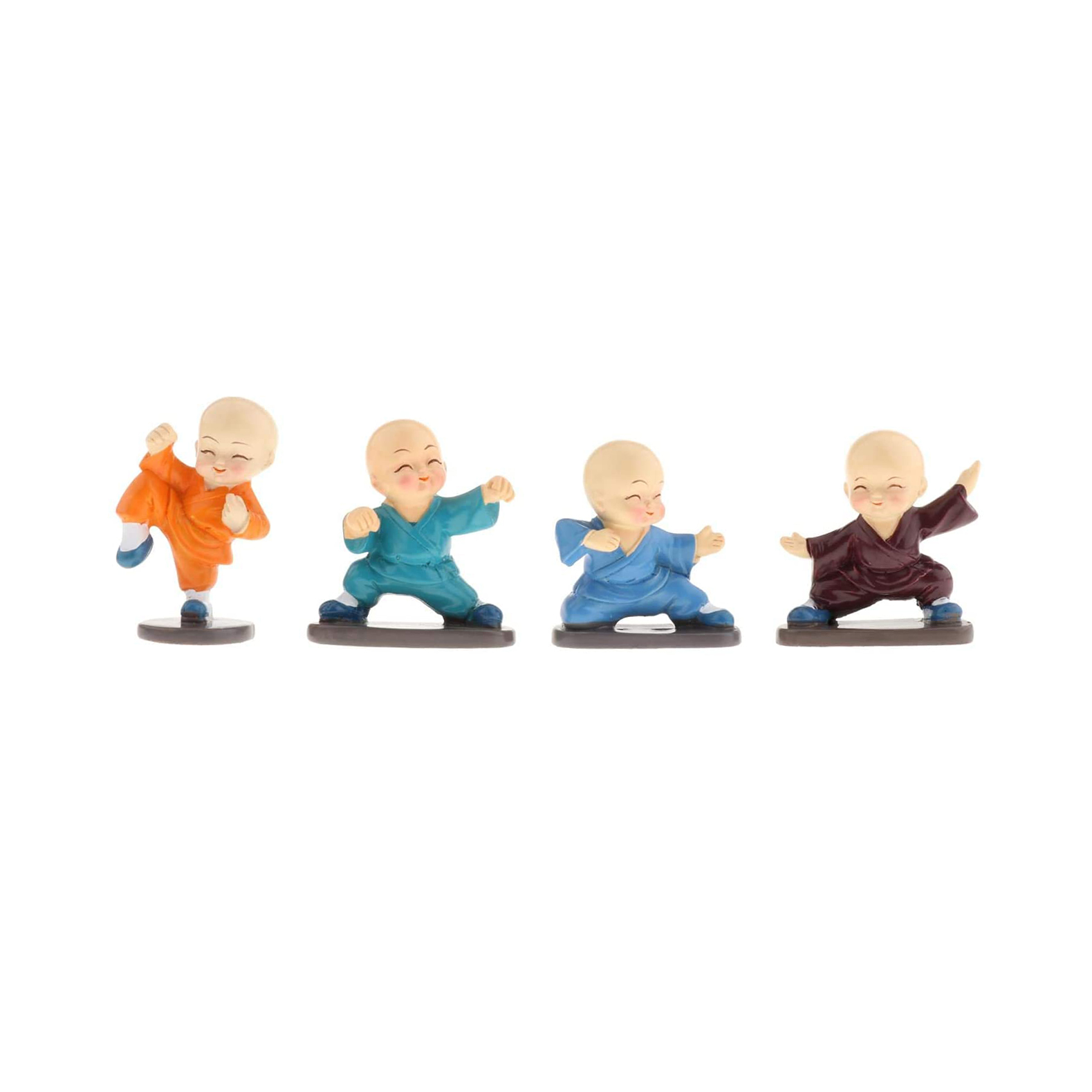 Monk Figurine Kung Fu Pose 4pcs, 7cm 1set