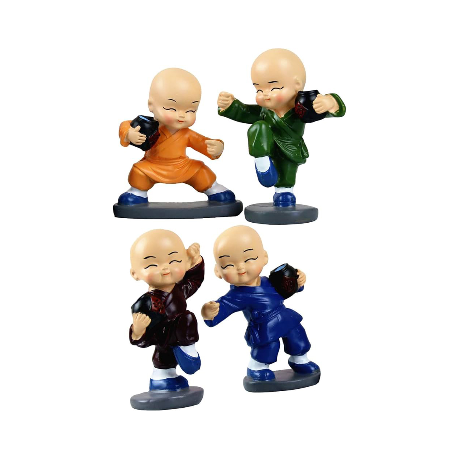 Monk Figurine Drunken Boxing Pose 4pcs, 8cm 1set