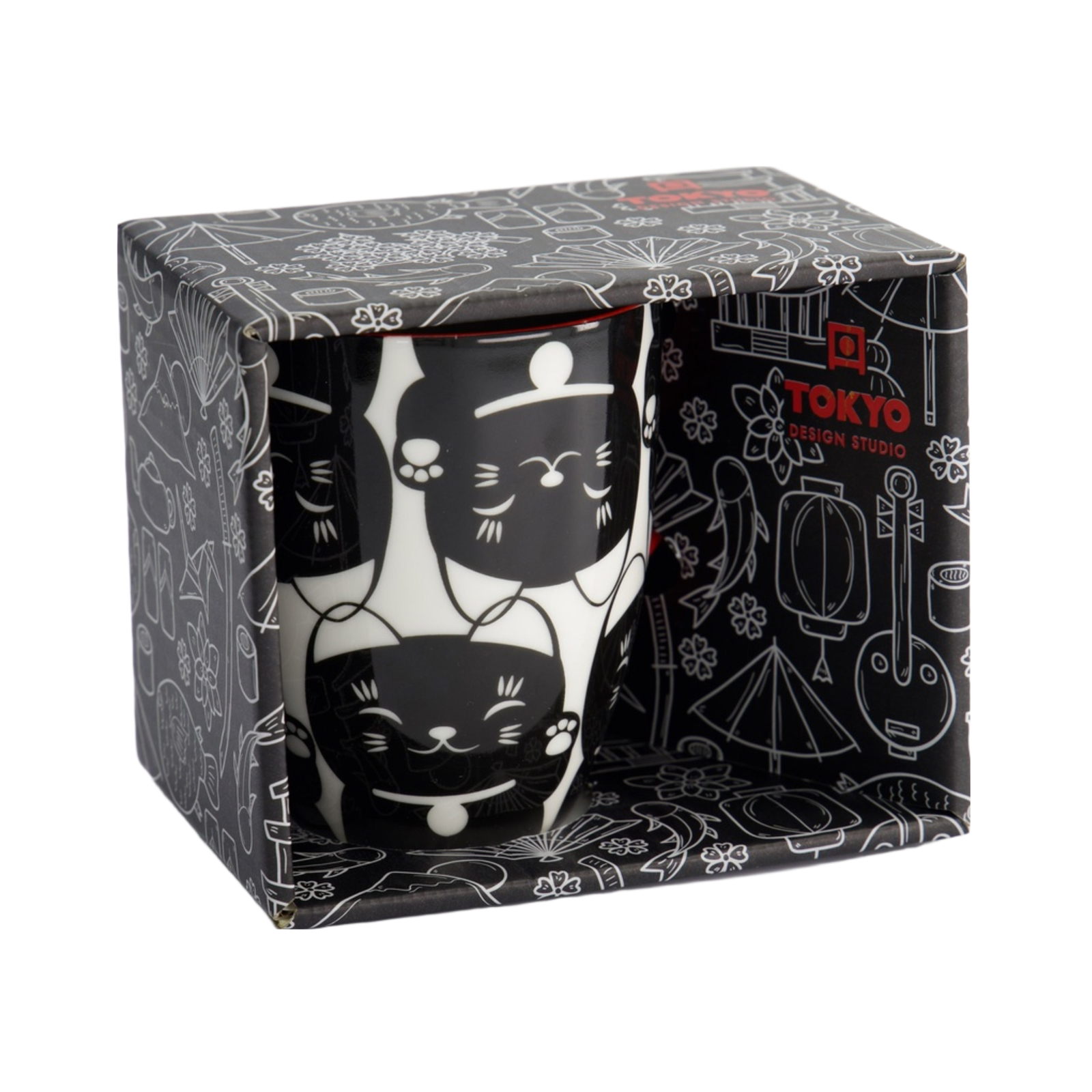 Mug With Giftbox Kawaii Lucky Cat Black 340ml, 8.5x10.2cm 1set
